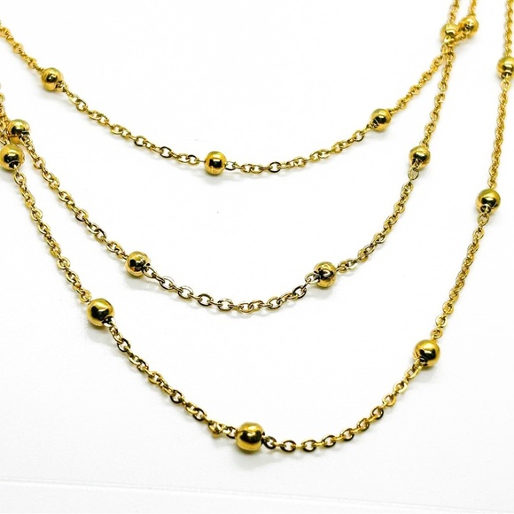 NWOT Stainless Steel 18K Gold Plated Tripled Layers Necklace - Picture 5 of 8